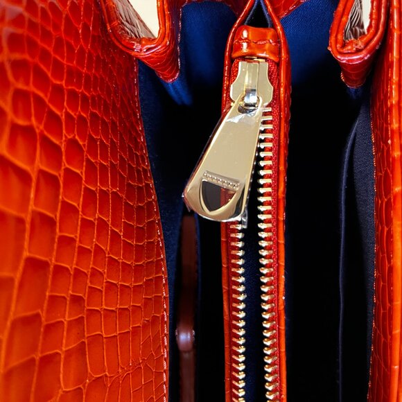 Aspinal of London Mayfair Bag Deep Shine Marmalade Ombre Croc - Picture 6 of 14